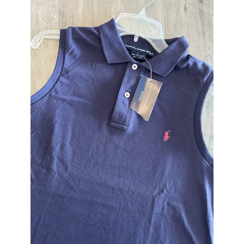 NEW! Ralph Lauren Sport Sleeveless Polo Shirt Womens Size L Navy Blue Knit